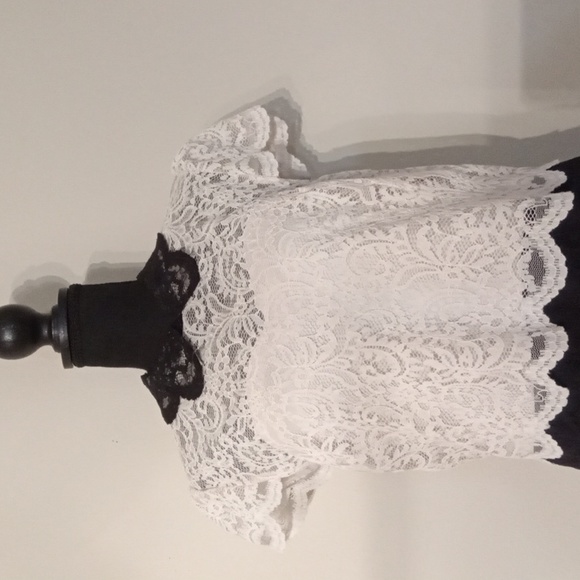 Betsy Johnson Ivory and Black Lace Dress with Collar Size 14 - Picture 2 of 12